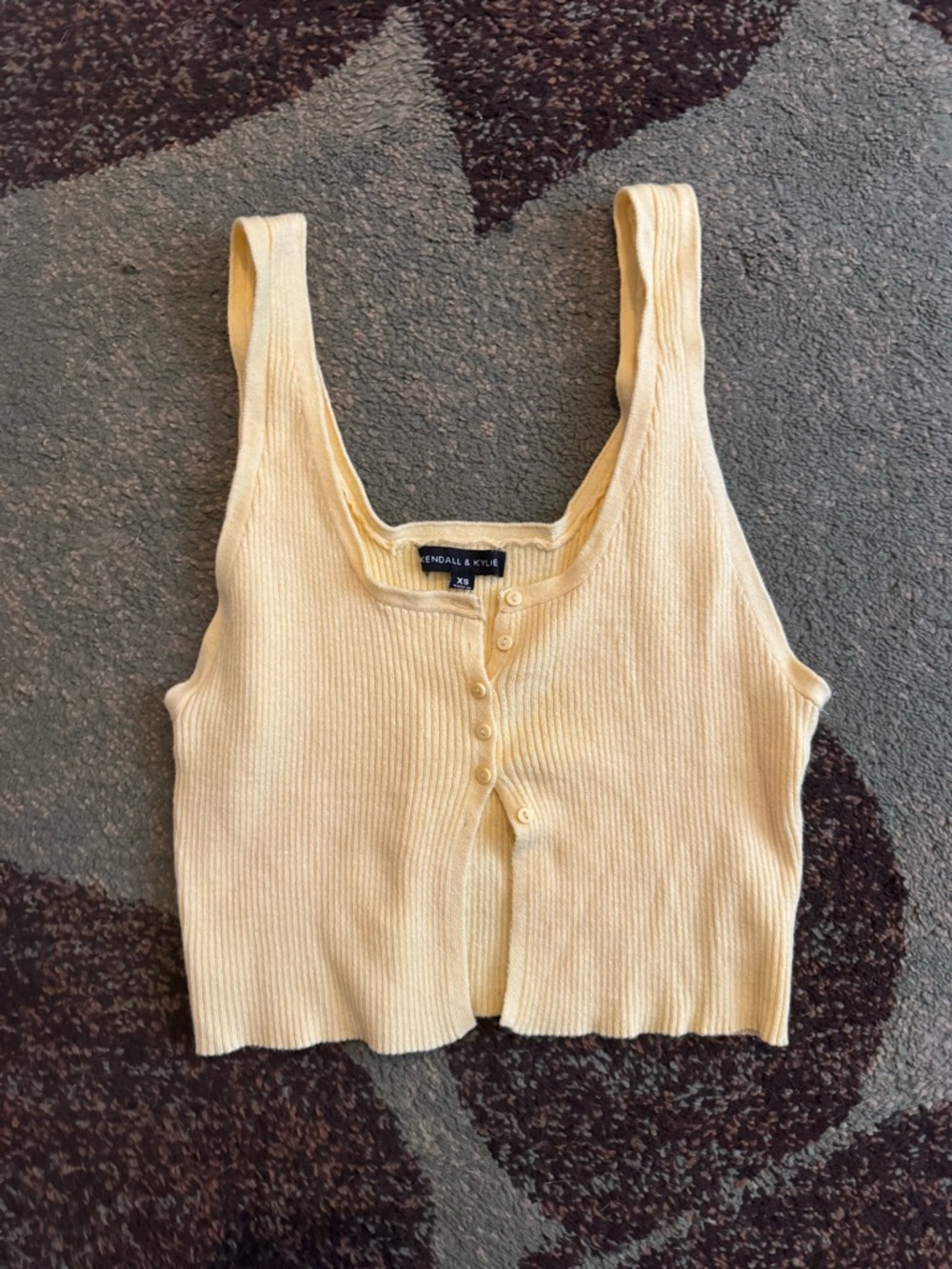 Kendall & Kylie Yellow Ribbed Henley Crop Tank